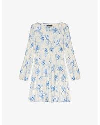 Maje - Floral-Print Long-Sleeve Pleated Woven Mini Dress - Lyst