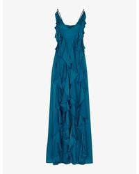 Whistles - Ruffled Plunging V-neck Recycled-viscose Maxi Dress - Lyst