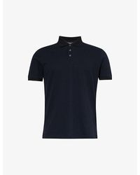 Emporio Armani - Blu Vy Logo-embroidered Cotton-jersey Polo Shirt X - Lyst