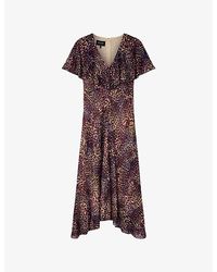 Whistles - Abstract-Print V-Neck Woven Midi Dress - Lyst