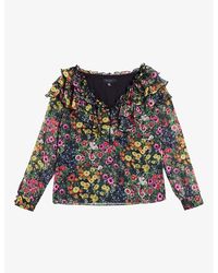 Ted Baker - Amell Frilled V-neck Floral-print Woven Top - Lyst