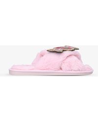 Laines London Bubble & Pop Brooch-embellished Faux-fur Slippers - Pink