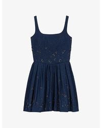 Maje - Flared Sequin-Embroidered Denim Dress - Lyst