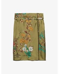 Prada - Silk Twill Floral Midi Skirt - Lyst