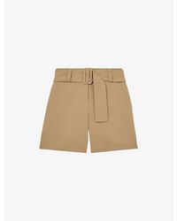 Reiss - Harper Regular-Fit Belted-Waist Cotton And Linen-Blend Shorts - Lyst