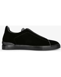 Zegna - Triple Stitch Velvet And Leather Low-top Trainers - Lyst