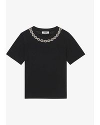 Sandro - Embroidered Rhinestone-embellished Cotton-jersey T-shirt - Lyst