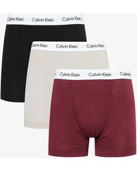 Calvin Klein - Branded-waistband Mid-rise Pack Of Three Stretch-cotton Trunks - Lyst
