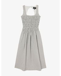 Whistles - Striped Shirred-Bodice Cotton Midi Dress - Lyst