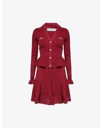 Self-Portrait - Pointelle Peplum Knitted Mini Dress - Lyst