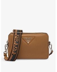 Prada - Logo-Plaque Medium Grained-Leather Shoulder Bag - Lyst