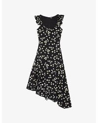 The Kooples - Daisy-Print Asymmetric-Hem Stretch-Woven Midi Dress - Lyst