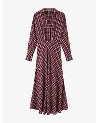 Whistles - Checked Long-Sleeve Woven Midi Dress - Lyst