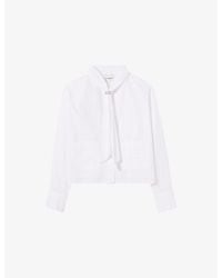 Claudie Pierlot - Striped Tie-Neck Cotton Shirt - Lyst