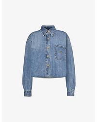 Miu Miu - Brand-embroidered Contrast-stitched Relaxed-fit Denim Shirt - Lyst