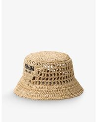 Prada - Embroidered Lettered-logo Crochet Bucket Hat - Lyst