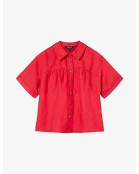 Whistles - Short-Sleeved Gathered Linen Shirt - Lyst