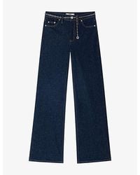 Maje - Chain-Belt Wide-Leg High-Rise Stretch-Denim Jeans - Lyst