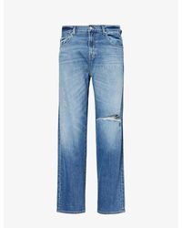 7 For All Mankind - Ryan Exclusive Distressed Straight-leg Stretch-denim Jeans - Lyst