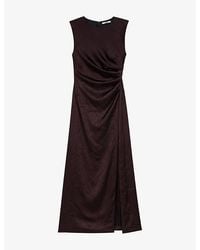Maje - Draped Round-Neck Satin-Effect Maxi Dress - Lyst