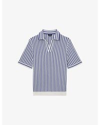 Reiss - Open-Collar Striped Cotton-Blend Polo Shirt - Lyst