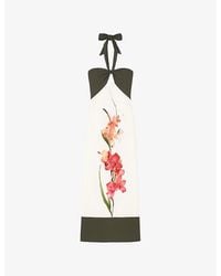 Ro&zo - Floral-Motif Halter-Neck Woven Maxi Dress - Lyst