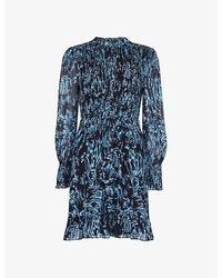 Whistles - Tiger-print Shirred Woven Mini Dress - Lyst