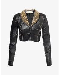 GRACE FAENA - Beaded Cropped Leather Jacket - Lyst