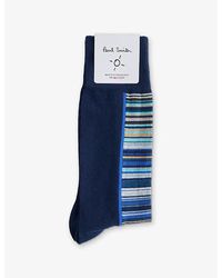 Paul Smith - Signature Striped Ribbed Stretch Cotton-Blend Socks - Lyst