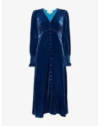 Aspiga - Sally Anne V-Neck Embroidered-Trim Velvet Midi Dress - Lyst