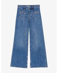 Maje - Wide-Leg Patch-Pocket Stretch-Denim Jeans - Lyst
