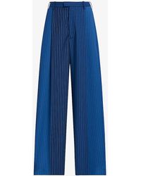 Marni - Striped Pleated Wide-leg High-rise Wool Trousers - Lyst