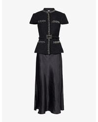 Self-Portrait - Crystal-Trim Bouclé And Satin Midi Dress - Lyst