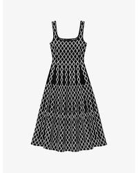 Maje - Grid-Pattern Square-Neck Knitted Midi Dress - Lyst