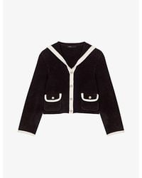 Maje - Sailor-Collar Button-Down Stretch-Velvet Cardigan - Lyst