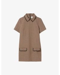 Claudie Pierlot - Houndstooth-Pattern Faux Leather-Trim Stretch-Woven Mini Dress - Lyst