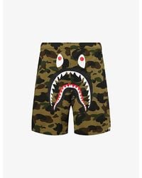 A Bathing Ape - Camo Shark Printed Cotton Sweat Shorts - Lyst
