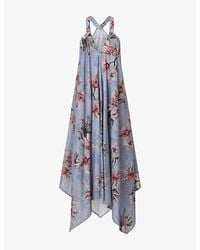 AllSaints - Lil Floral-Print Asymmetric-Hem Cotton Midi Dress - Lyst