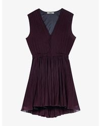 Maje - Pleated V-Neck Woven Mini Dress - Lyst
