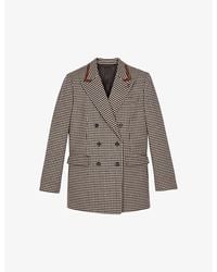 The Kooples - Ecru Check-Pattern Double-Breasted Wool-Blend Jacket - Lyst