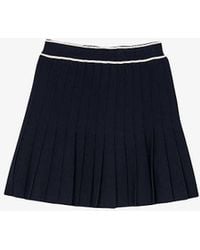 Sandro - Contrast-stripe Elasticated-waist Pleated Stretch-woven Mini Skirt - Lyst