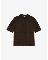 Reiss - Alina Animal-Print Stretch-Woven Blouse - Lyst