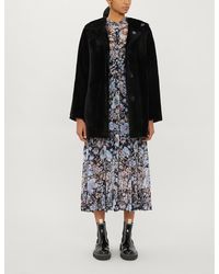 Maje Hooded Shearling Coat - Black