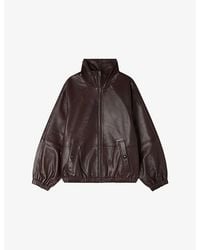 Sandro - Zipped Funnel-Neck Leather Jacket - Lyst