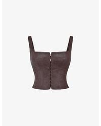 House Of Cb - Pia Square-neck Stretch Cotton-blend Corset Top - Lyst