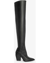 AllSaints - Lara Pointed-toe Leather Heeled Over-the-knee Boots - Lyst
