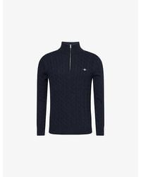 GANT - Logo-Embroidered Cable Half-Zip Cotton Jumper - Lyst