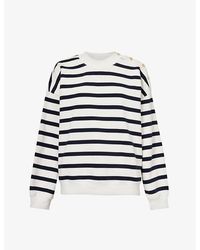 FRAME - Button-embellished Striped Cotton-blend Sweatshirt - Lyst