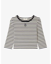 Sandro - Striped Cropped Cotton-Jersey T-Shirt - Lyst
