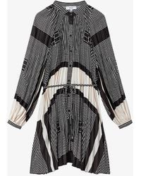 Reiss - Bay Geometric-print Pleated Woven Mini Dress - Lyst